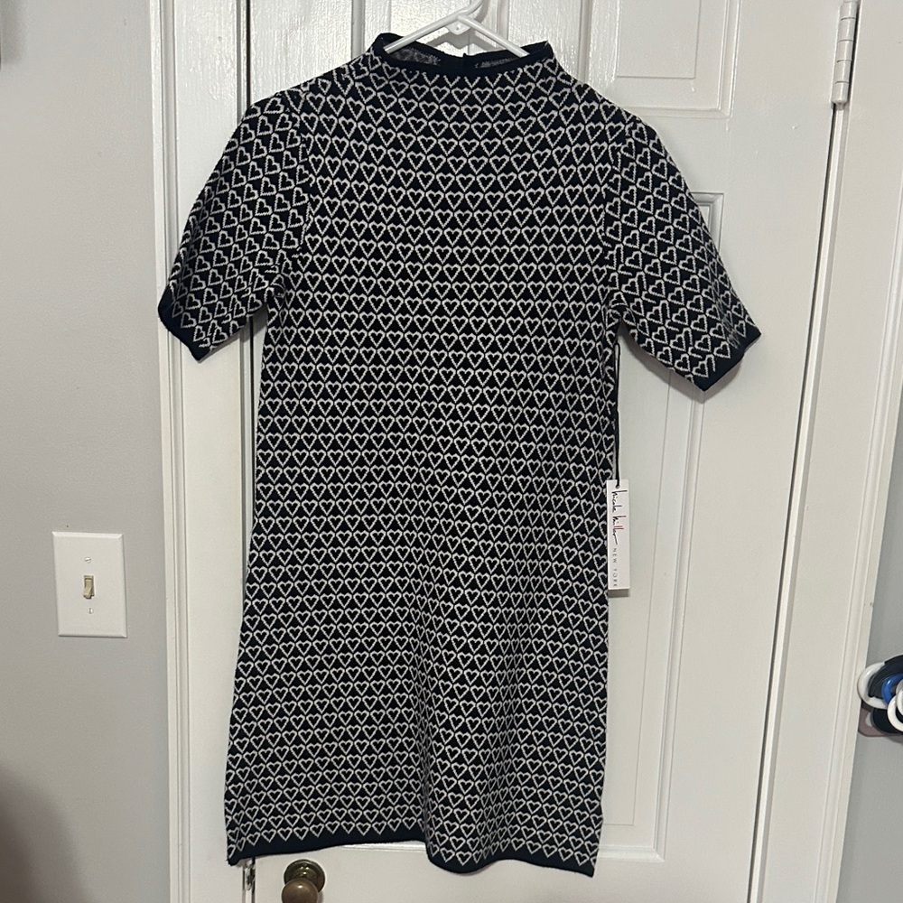Nicole Miller black with white hearts sweater dress size XS